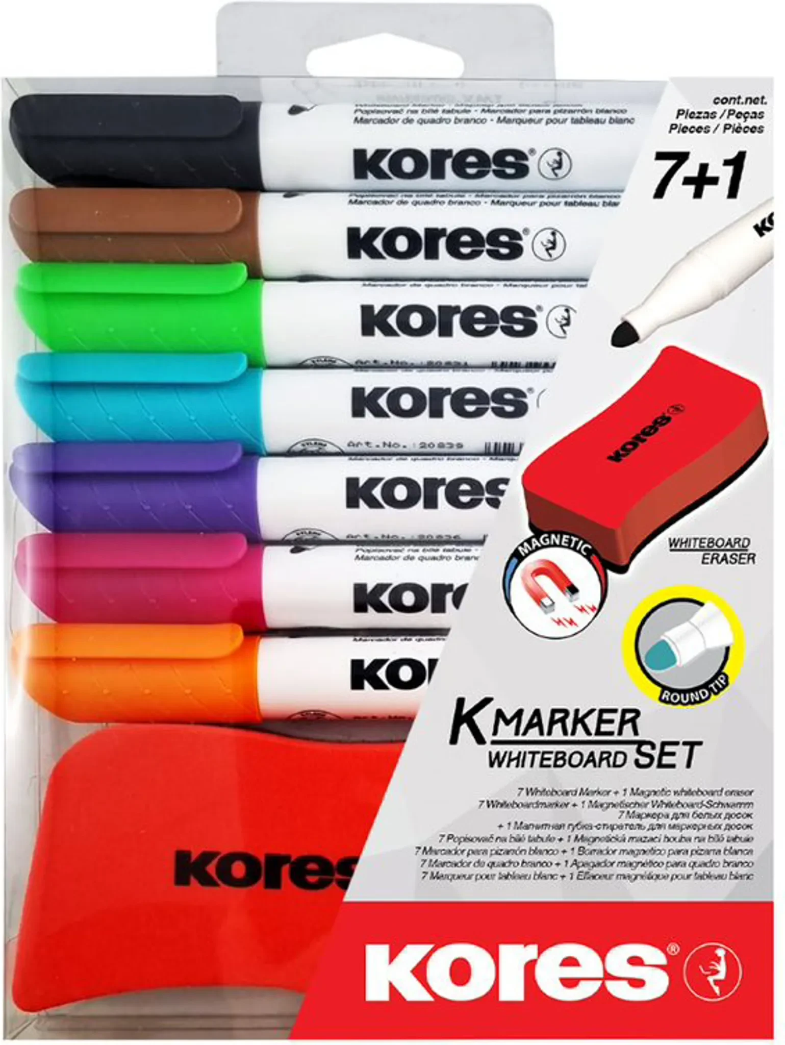 Kores Whiteboard-Marker Set – 7 Marker + magnetischer Tafellöscher
